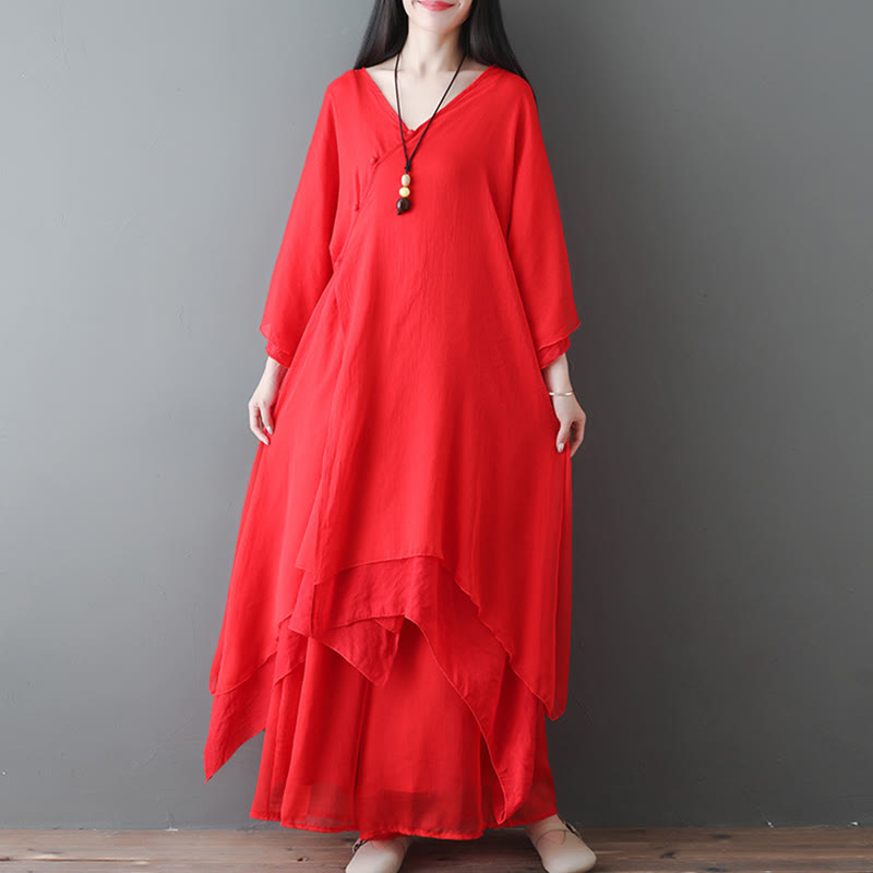 Robe tunique mi-longue à col en V Buddha Stones Pantalon à jambe large Vêtements de danse pour la pratique de la méditation zen - image 12