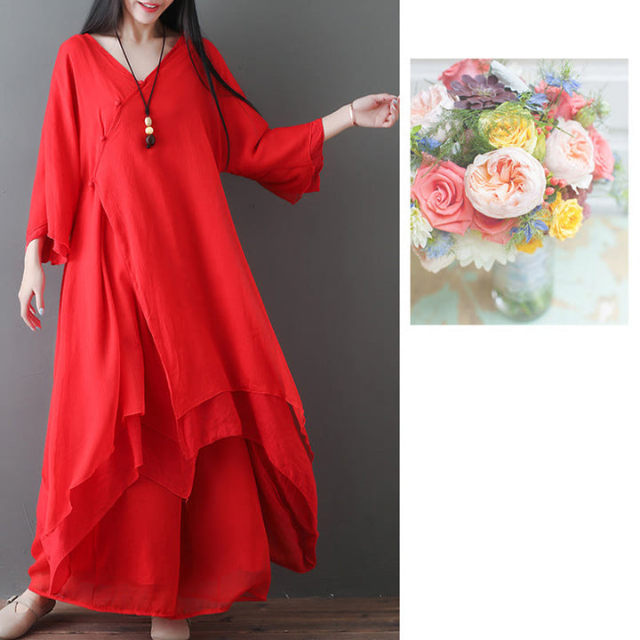 Robe tunique mi-longue à col en V Buddha Stones Pantalon à jambe large Vêtements de danse pour la pratique de la méditation zen - image 15
