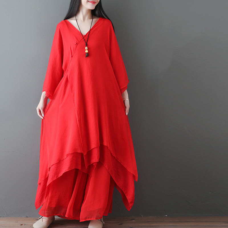 Robe tunique midi à col en V, pantalon large, Buddha Stones , vêtements de méditation, de zen et de danse - image 11