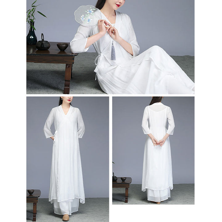 Robe midi style Hanfu Buddha Stones , pantalon large, vêtements de méditation, de pratique zen, de yoga et de danse - image 11