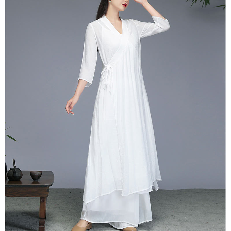 Robe mi-longue style Hanfu Buddha Stones , pantalon à jambes larges, vêtements de méditation, de pratique zen, de yoga et de danse - image 9