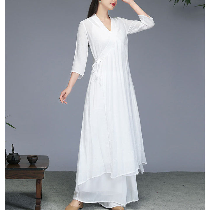 Robe mi-longue style Hanfu Buddha Stones , pantalon à jambes larges, vêtements de méditation, de pratique zen, de yoga et de danse - image 9