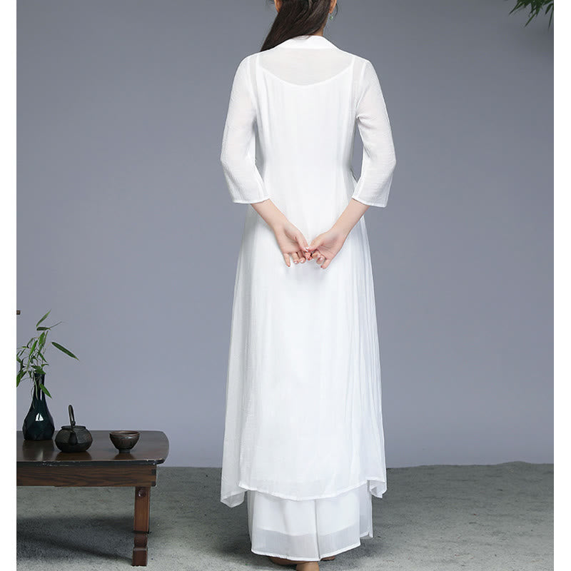 Robe mi-longue style Hanfu Buddha Stones , pantalon à jambes larges, vêtements de méditation, de pratique zen, de yoga et de danse - image 3