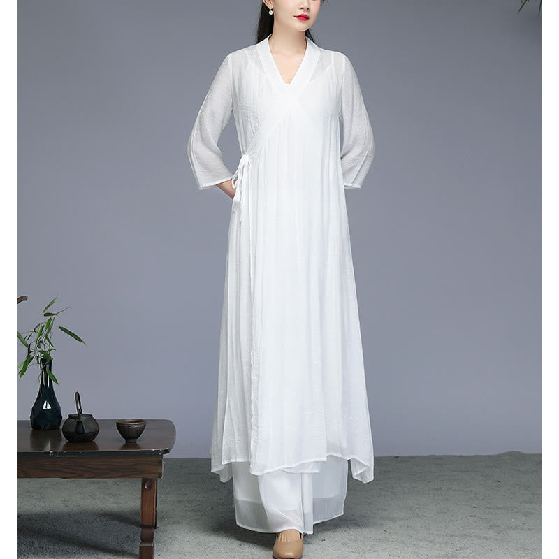 Robe midi style Hanfu Buddha Stones , pantalon large, vêtements de méditation, de pratique zen, de yoga et de danse - image 8