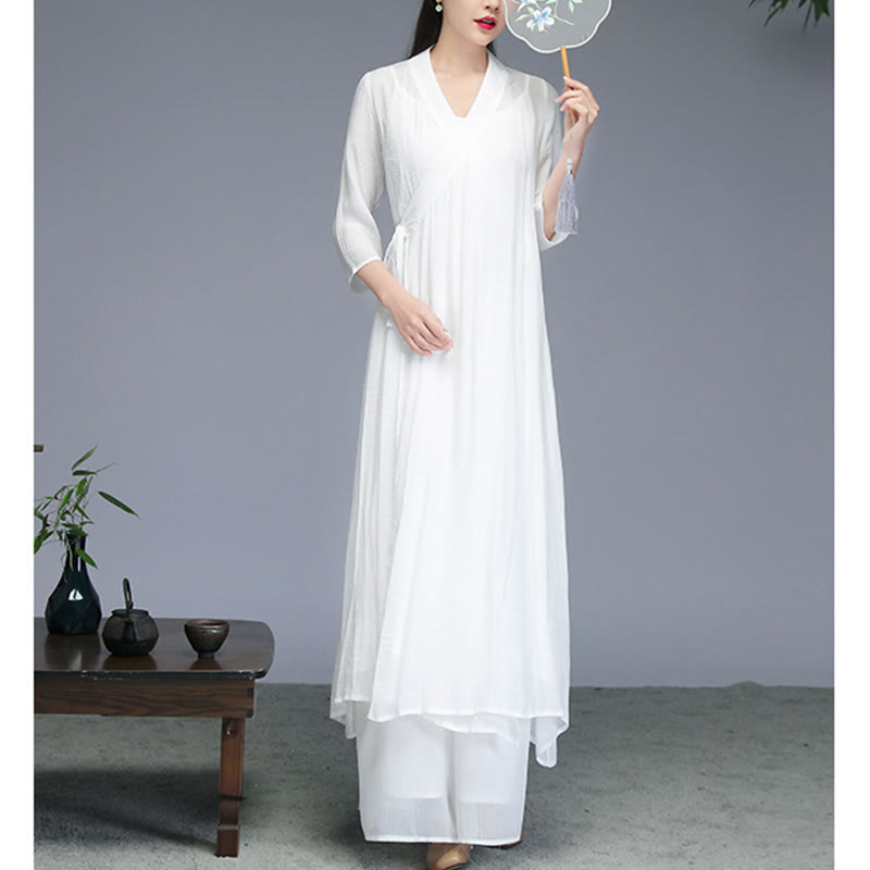 Robe mi-longue style Hanfu Buddha Stones , pantalon à jambes larges, vêtements de méditation, de pratique zen, de yoga et de danse - image 2