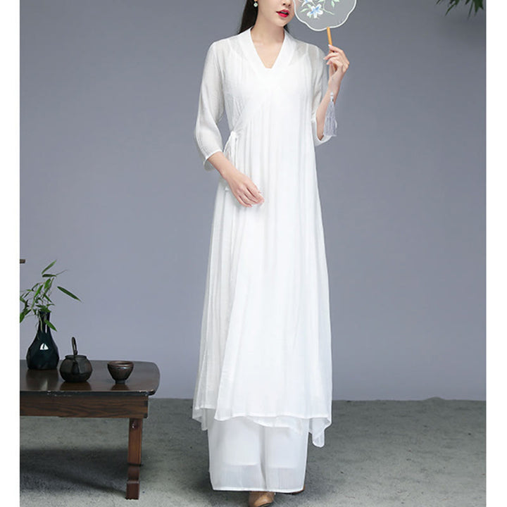 Robe mi-longue style Hanfu Buddha Stones , pantalon à jambes larges, vêtements de méditation, de pratique zen, de yoga et de danse - image 2