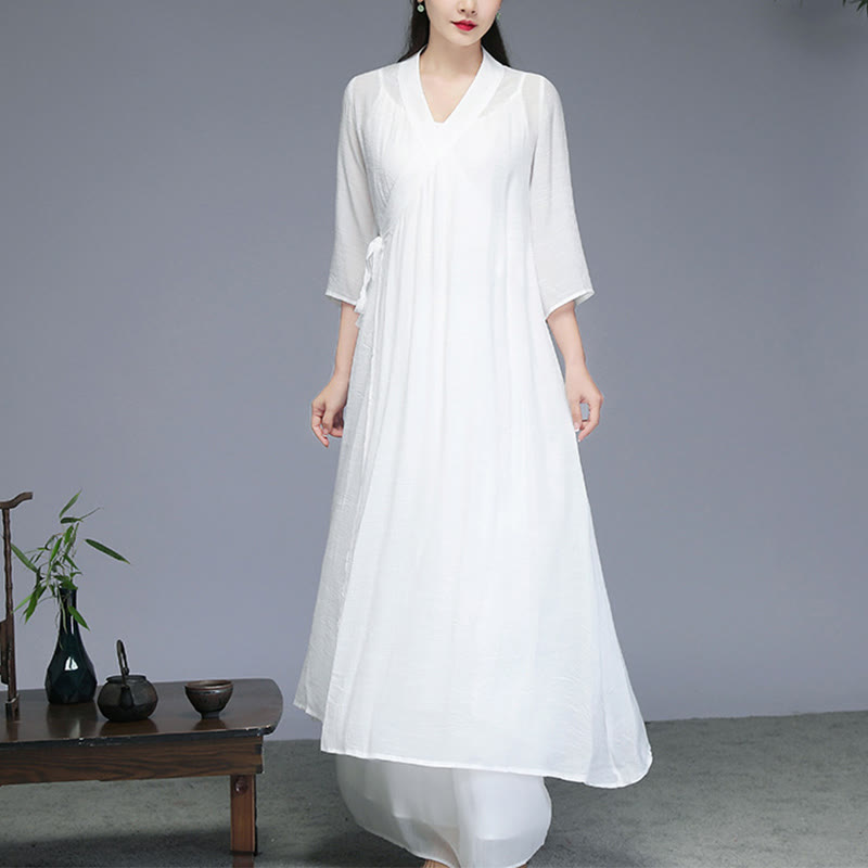 Robe midi style Hanfu Buddha Stones , pantalon large, vêtements de méditation, de pratique zen, de yoga et de danse - image 1