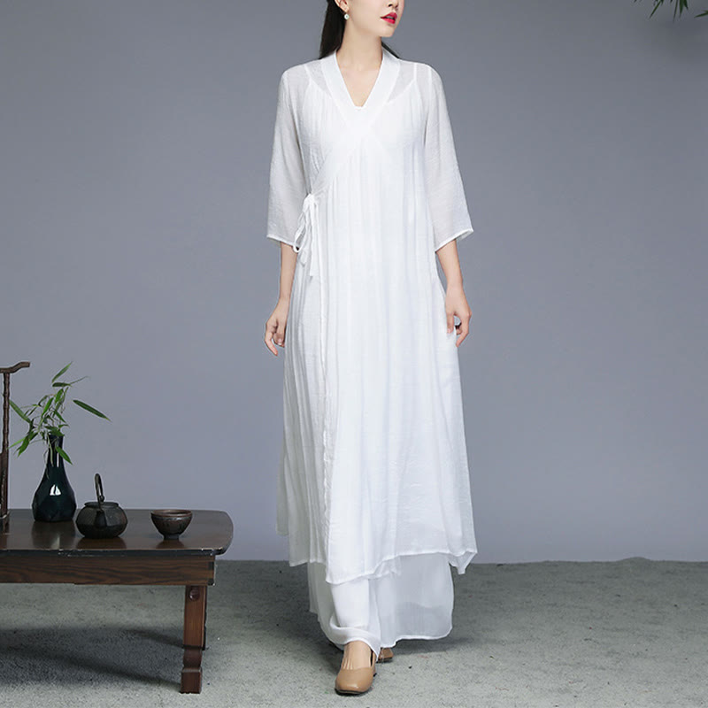 Robe midi style Hanfu Buddha Stones , pantalon large, vêtements de méditation, de pratique zen, de yoga et de danse - image 4