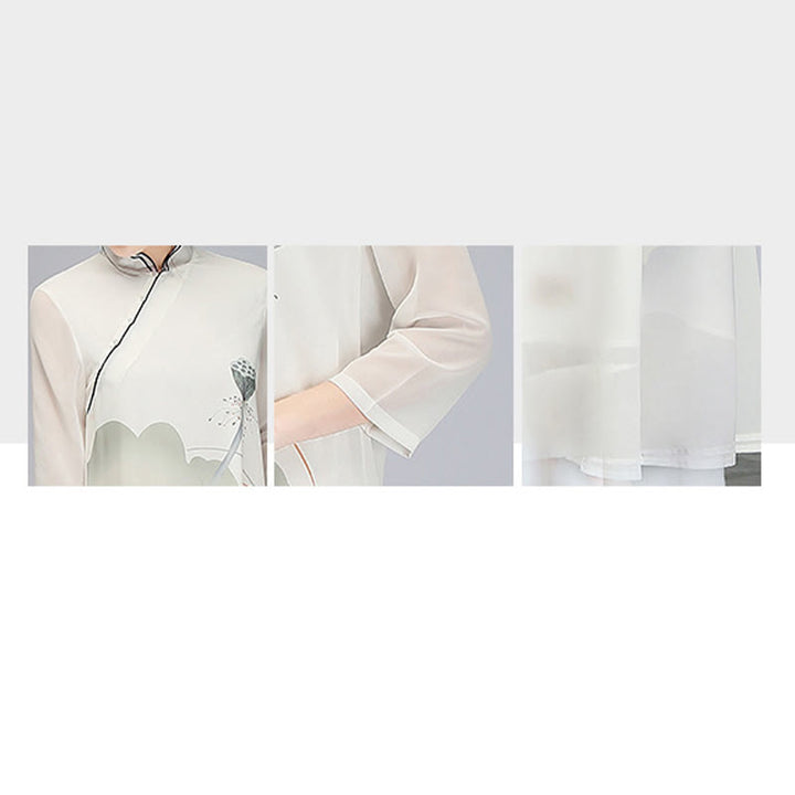 Robe mi-longue en mousseline de soie avec Buddha Stones et fleur de lotus, vêtement de méditation zen