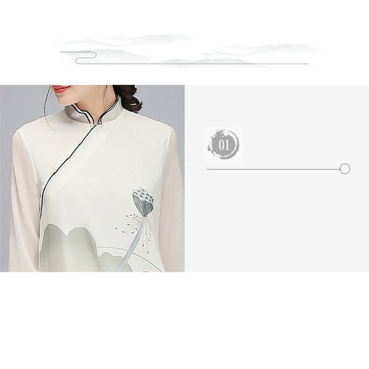 Robe mi-longue en mousseline de soie avec Buddha Stones et fleur de lotus, vêtement de méditation zen