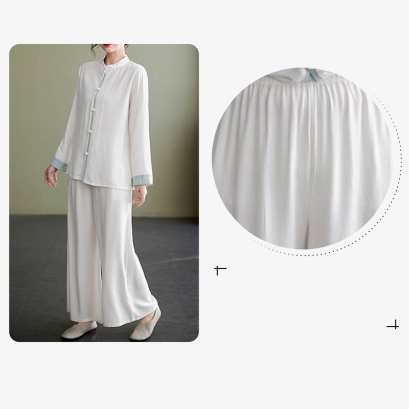 Ensemble de 2 Buddha Stones en coton et lin pour femme avec chemise à manches longues et pantalon de méditation Zen Tai Chi