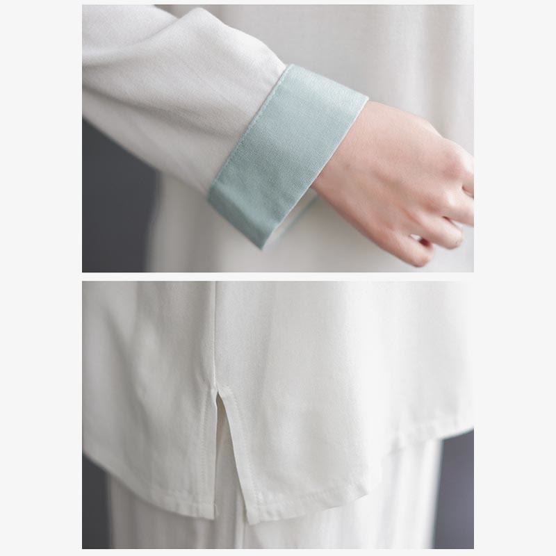 Ensemble de 2 Buddha Stones en coton et lin pour femme avec chemise à manches longues et pantalon de méditation Zen Tai Chi
