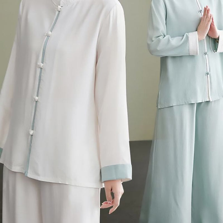 Ensemble de 2 Buddha Stones en coton et lin pour femme avec chemise à manches longues et pantalon de méditation Zen Tai Chi