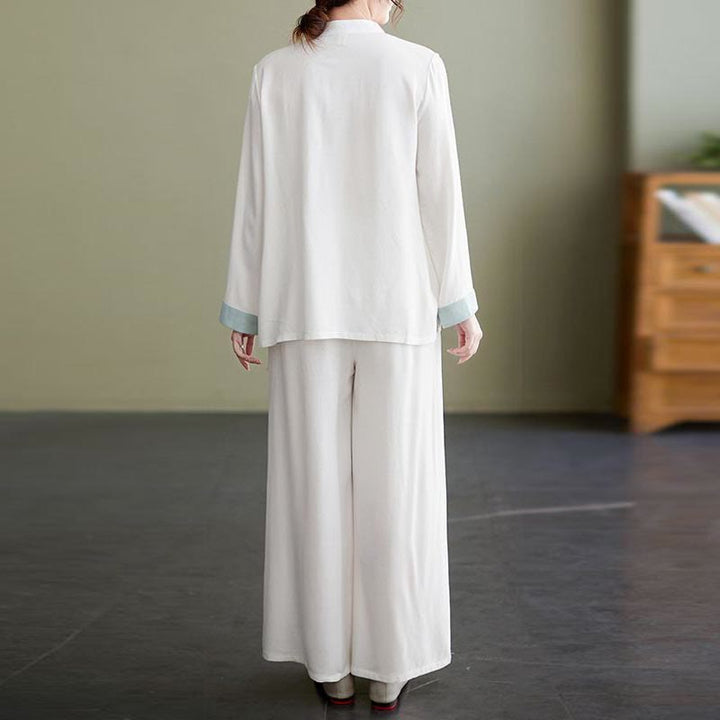Ensemble de 2 Buddha Stones en coton et lin pour femme avec chemise à manches longues et pantalon de méditation Zen Tai Chi