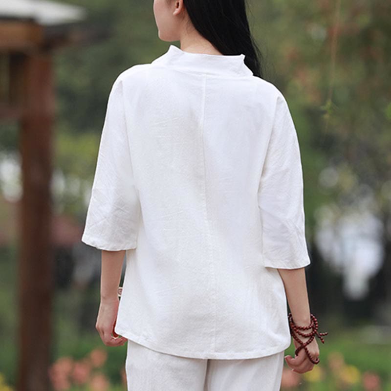 Ensemble 2 pièces chemise et pantalon Buddha Stones pour femme, méditation, zen, tai-chi, coton et lin - image 3