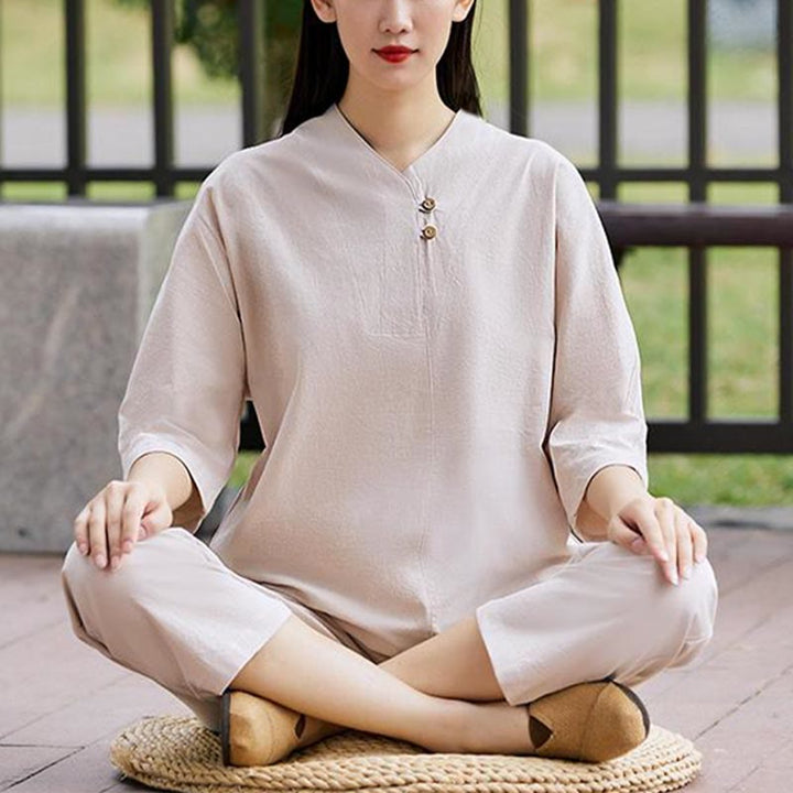 Ensemble 2 pièces chemise et pantalon Buddha Stones pour femme, méditation, zen, tai-chi, coton et lin - image 7
