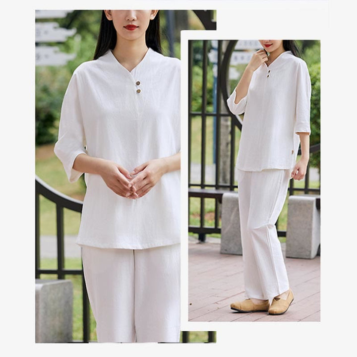 Ensemble 2 pièces chemise et pantalon Buddha Stones pour femme, méditation, zen, tai-chi, coton et lin - image 4