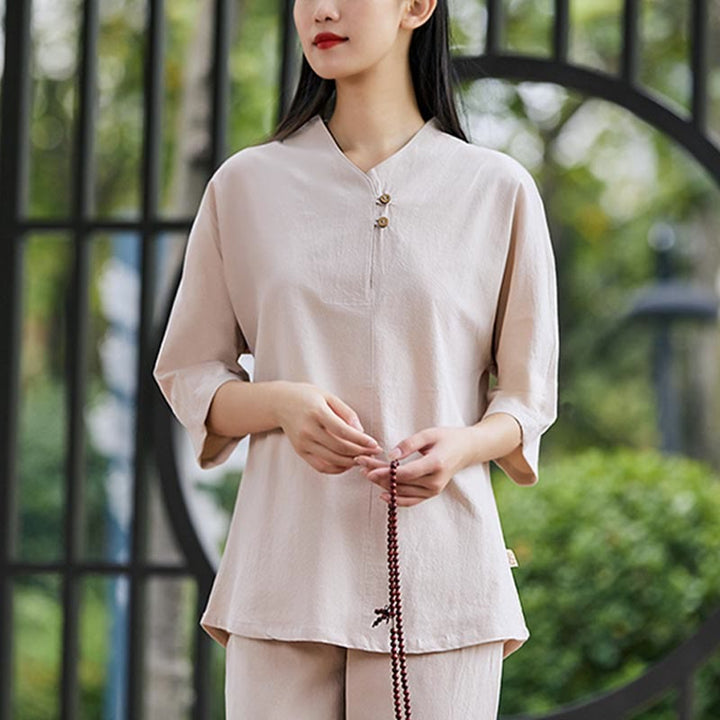 Ensemble 2 pièces chemise et pantalon Buddha Stones pour femme, méditation, zen, tai-chi, coton et lin - image 8