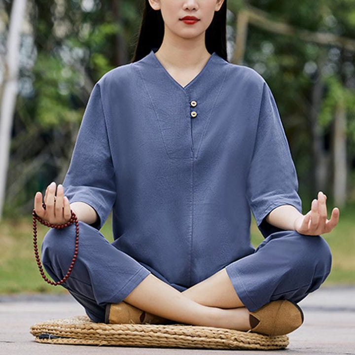 Ensemble 2 pièces chemise et pantalon Buddha Stones pour femme, méditation, zen, tai-chi, coton et lin - image 15