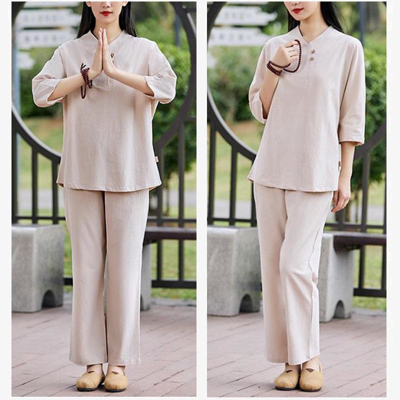 Ensemble 2 pièces chemise et pantalon Buddha Stones pour femme, méditation, zen, tai-chi, coton et lin - image 10