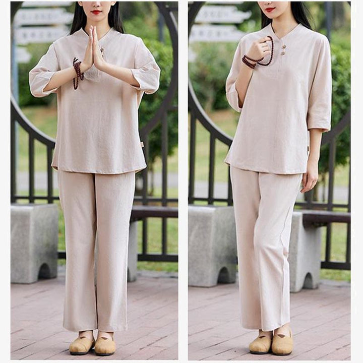 Ensemble 2 pièces chemise et pantalon Buddha Stones pour femme, méditation, zen, tai-chi, coton et lin - image 10