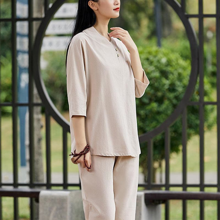 Ensemble 2 pièces chemise et pantalon Buddha Stones pour femme, méditation, zen, tai-chi, coton et lin - image 9