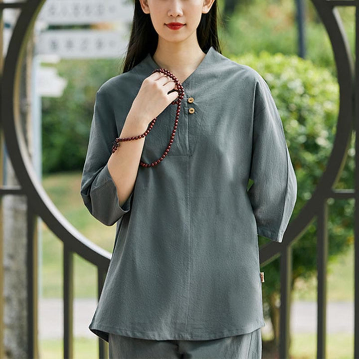 Ensemble 2 pièces chemise et pantalon Buddha Stones pour femme, méditation, zen, tai-chi, coton et lin - image 18