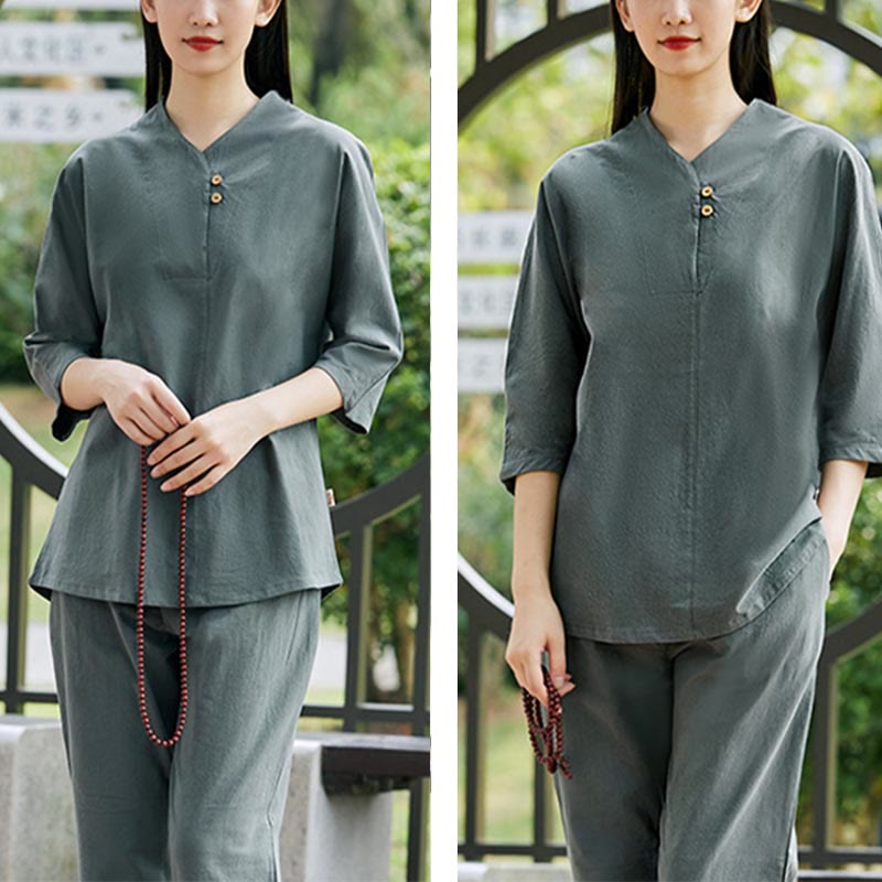 Ensemble 2 pièces chemise et pantalon Buddha Stones pour femme, méditation, zen, tai-chi, coton et lin - image 19