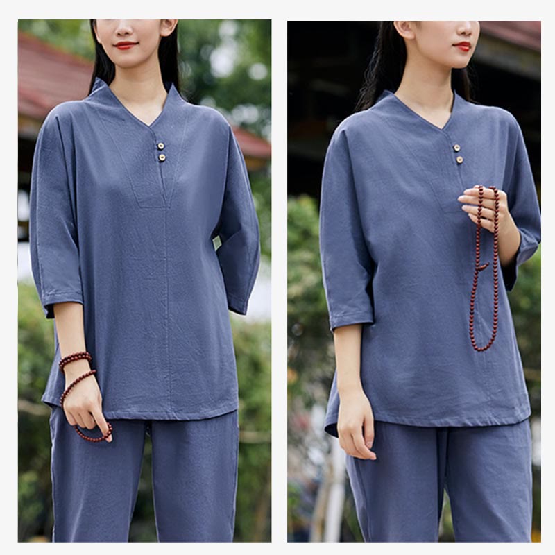 Ensemble 2 pièces chemise et pantalon Buddha Stones pour femme, méditation, zen, tai-chi, coton et lin - image 16
