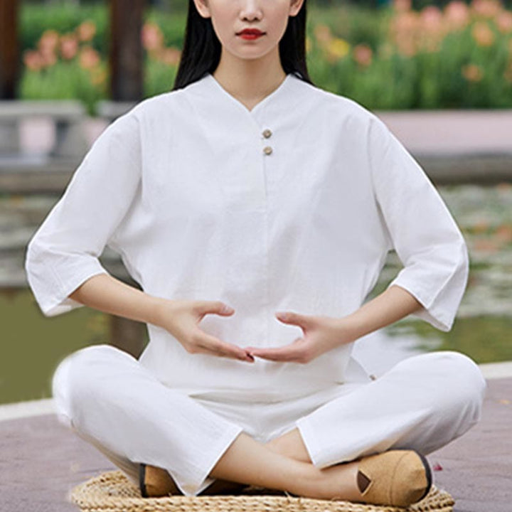 Ensemble 2 pièces chemise et pantalon Buddha Stones pour femme, méditation, zen, tai-chi, coton et lin - image 2