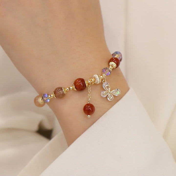 Bracelet à breloques papillon en quartz rutile arc-en-ciel en Buddha Stones Fu Lu Shou