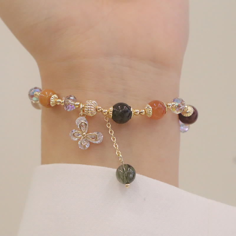 Bracelet à breloques papillon en quartz rutile arc-en-ciel en Buddha Stones Fu Lu Shou