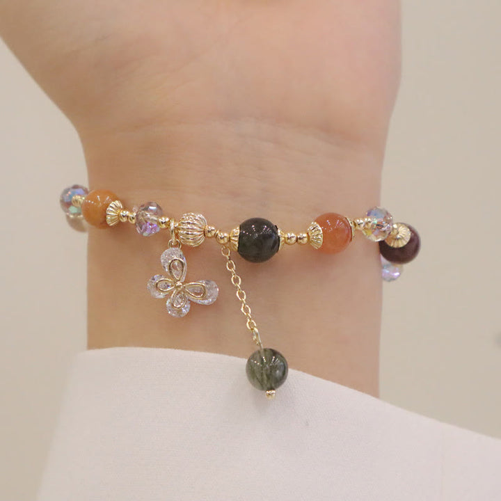 Bracelet à breloques papillon en quartz rutile arc-en-ciel en Buddha Stones Fu Lu Shou