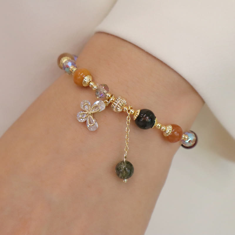 Bracelet à breloques papillon en quartz rutile arc-en-ciel en Buddha Stones Fu Lu Shou