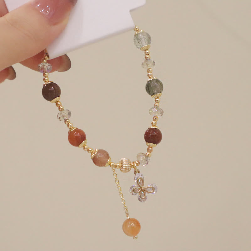 Bracelet à breloques papillon en quartz rutile arc-en-ciel en Buddha Stones Fu Lu Shou