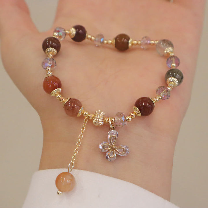 Bracelet à breloques papillon en quartz rutile arc-en-ciel en Buddha Stones Fu Lu Shou