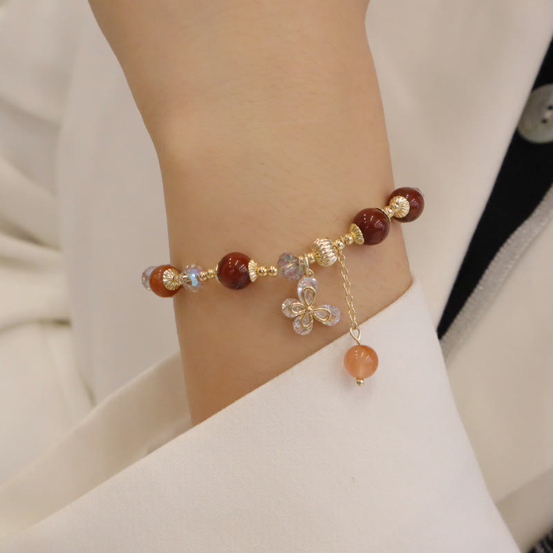 Bracelet à breloques papillon en quartz rutile arc-en-ciel en Buddha Stones Fu Lu Shou