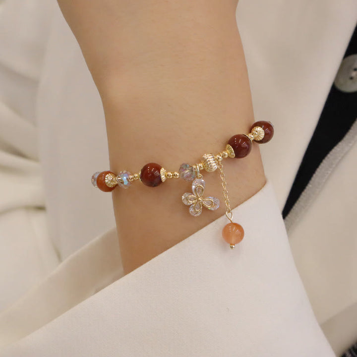 Bracelet à breloques papillon en quartz rutile arc-en-ciel en Buddha Stones Fu Lu Shou