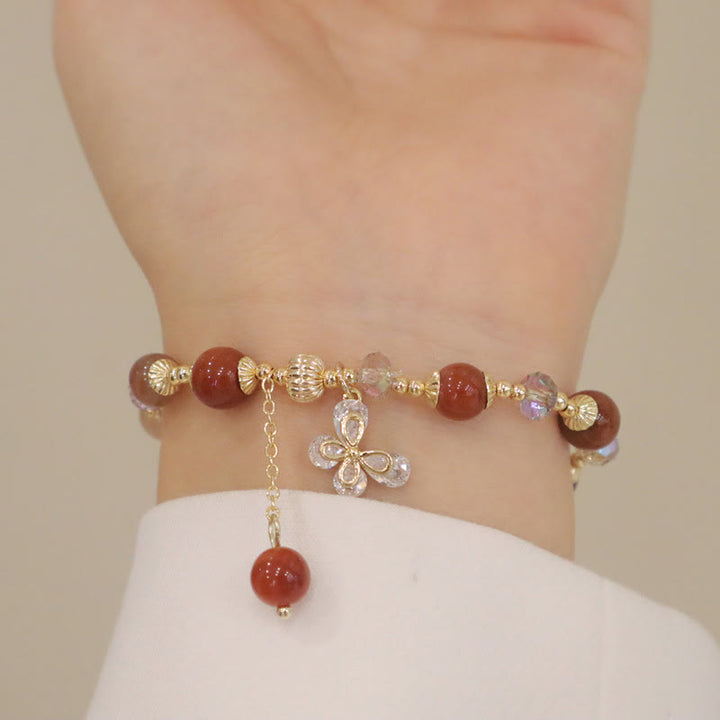 Bracelet à breloques papillon en quartz rutile arc-en-ciel en Buddha Stones Fu Lu Shou