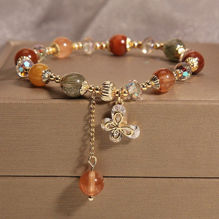 Bracelet à breloques papillon en quartz rutile arc-en-ciel en Buddha Stones Fu Lu Shou