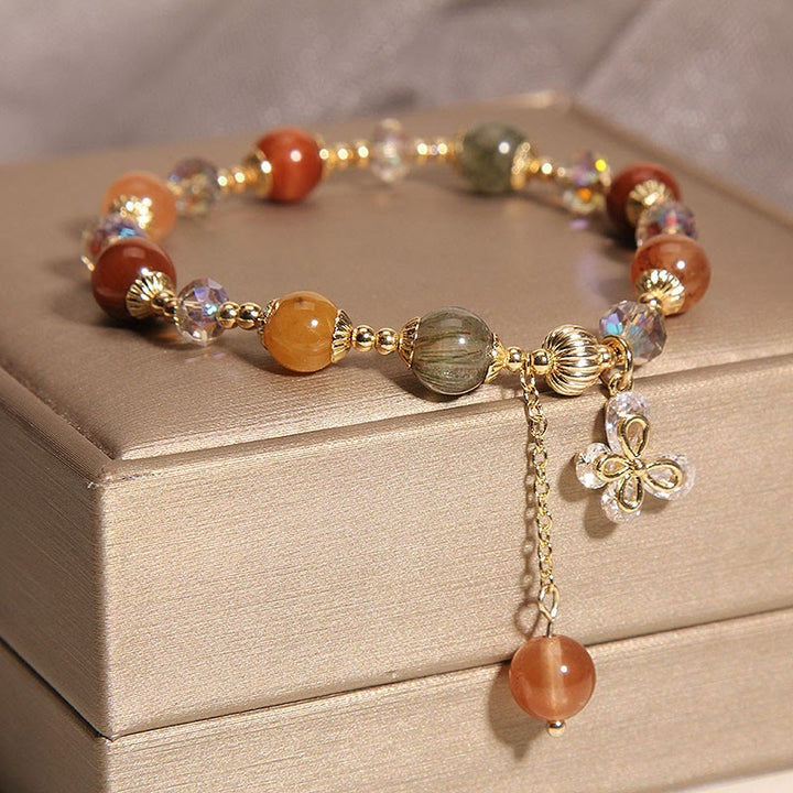 Bracelet à breloques papillon en quartz rutile arc-en-ciel en Buddha Stones Fu Lu Shou