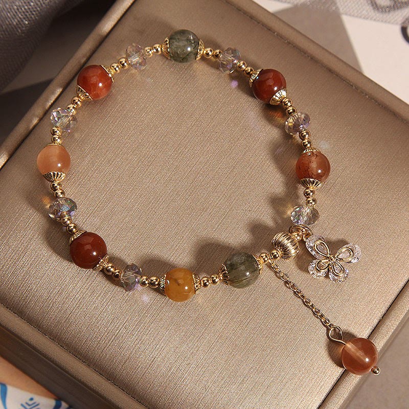 Bracelet à breloques papillon en quartz rutile arc-en-ciel en Buddha Stones Fu Lu Shou