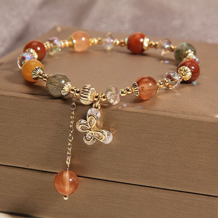 Bracelet à breloques papillon en quartz rutile arc-en-ciel en Buddha Stones Fu Lu Shou