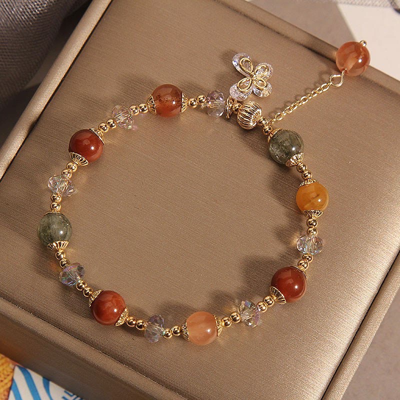 Bracelet à breloques papillon en quartz rutile arc-en-ciel en Buddha Stones Fu Lu Shou