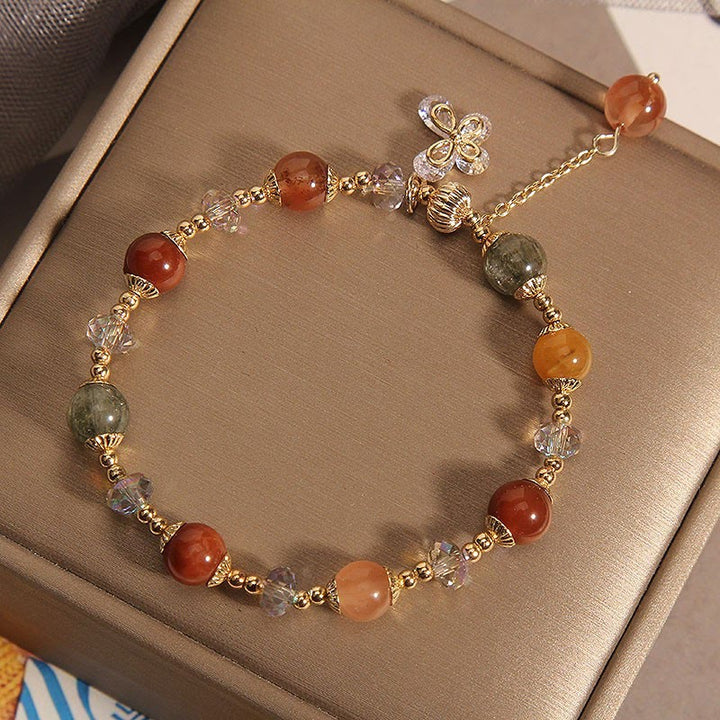 Bracelet à breloques papillon en quartz rutile arc-en-ciel en Buddha Stones Fu Lu Shou
