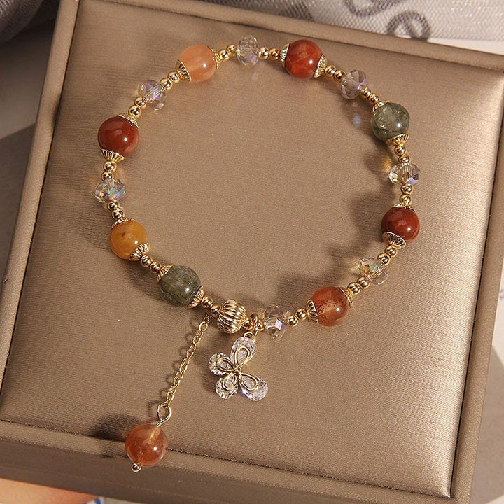Bracelet à breloques papillon en quartz rutile arc-en-ciel en Buddha Stones Fu Lu Shou