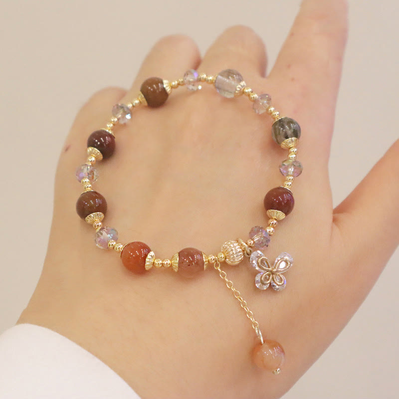 Bracelet à breloques papillon en quartz rutile arc-en-ciel en Buddha Stones Fu Lu Shou