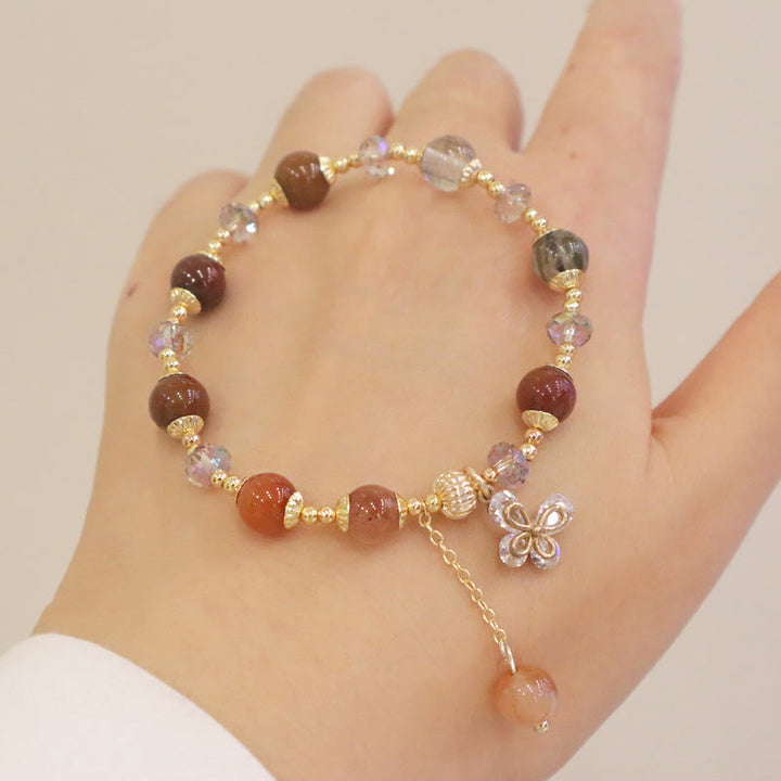 Bracelet à breloques papillon en quartz rutile arc-en-ciel en Buddha Stones Fu Lu Shou