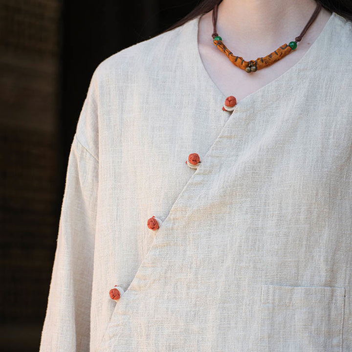 Chemisier ample à manches longues en lin ramie de couleur unie Buddha Stones, haut Hanfu chinois - image 8