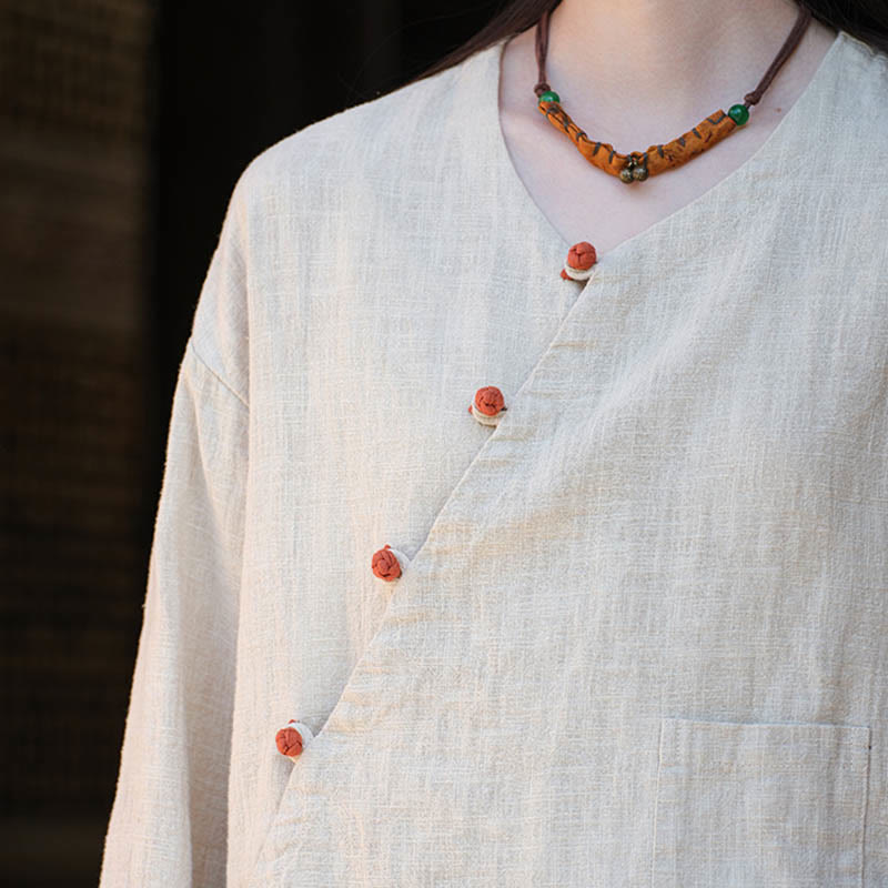 Chemisier ample à manches longues en lin ramie de couleur unie Buddha Stones, haut Hanfu chinois - image 8